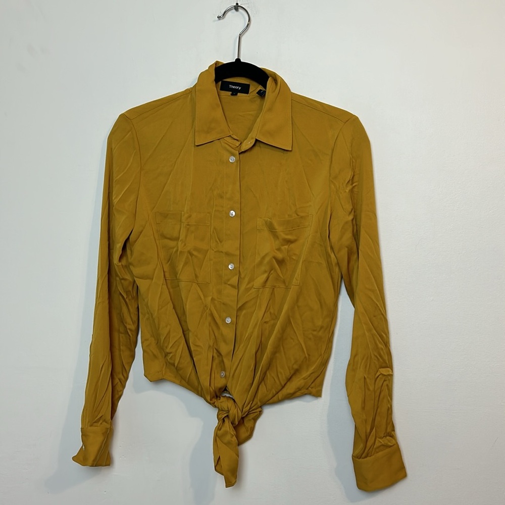 Theory Tie Stretch Silk Shirt - Picture 3 of 6